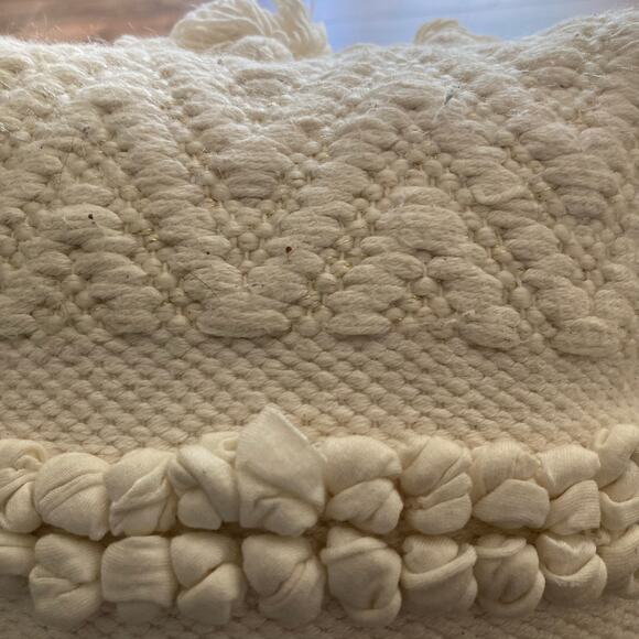 Creative Co-op Lumbar Pillow Cream Textured Tassels Poms Chevron Boho 14x8.5 - Picture 7 of 11